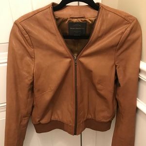French Connection Genuine Leather Crop Tan Jacket